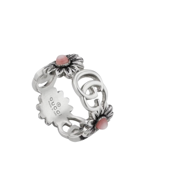 Gucci Silver Ring with Pink Stones G Logo Size 6 - Picture 6 of 7